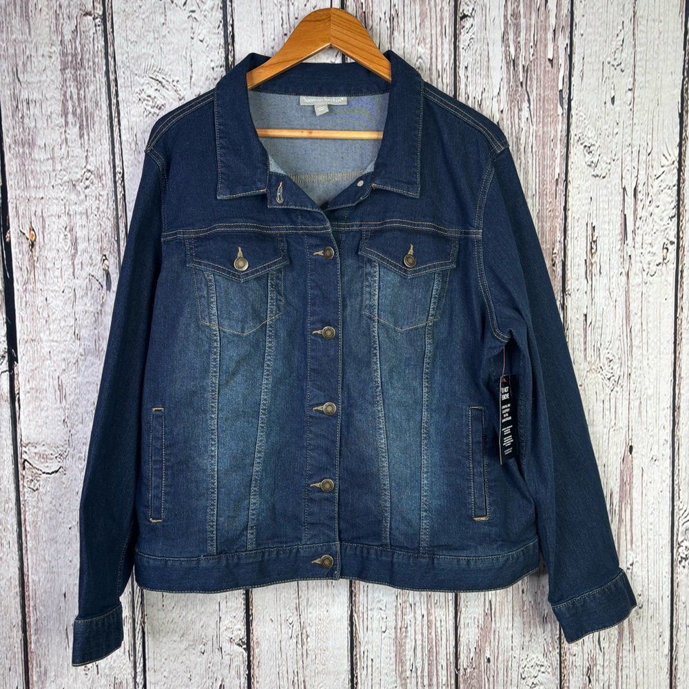 🏷️NWT Woman Within Plus Size 20W Stretch Denim Jean Jacket Blue Button Down NEW